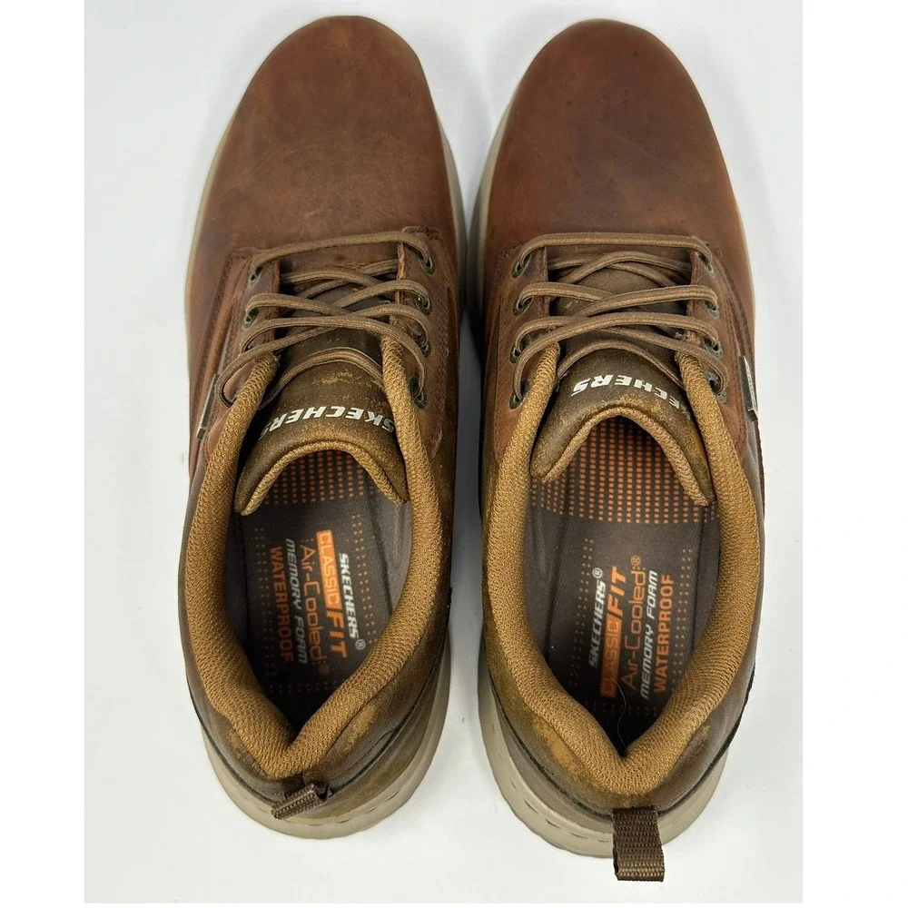 Skechers Mens Classic Fit Waterproof Leather Oxford Brown Air-Cooled Memory Foam